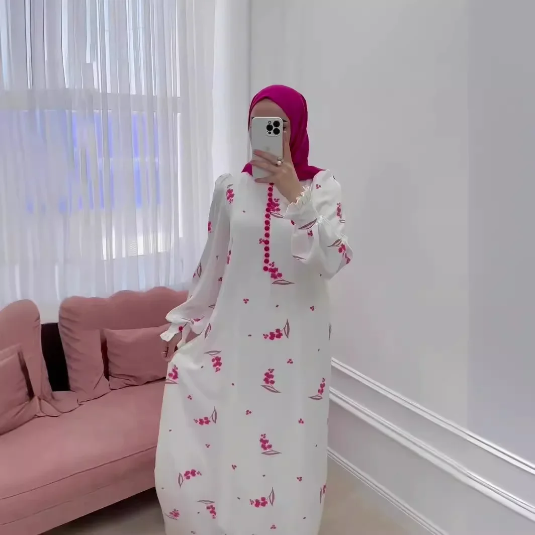 Turkey Arabic Muslim Dress Women Spring Little Fresh Floral  Dress for Women Dubai Abaya Loose Printed Long Robe Femme Vestidos