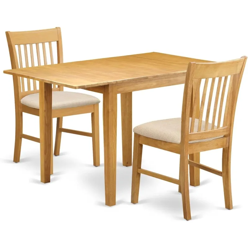 NDNO3-OAK-C Norden 3 Piece Set Contains a Rectangle 2 Linen Fabric Upholstered Kitchen Chairs, 30x48 Inch, Oak