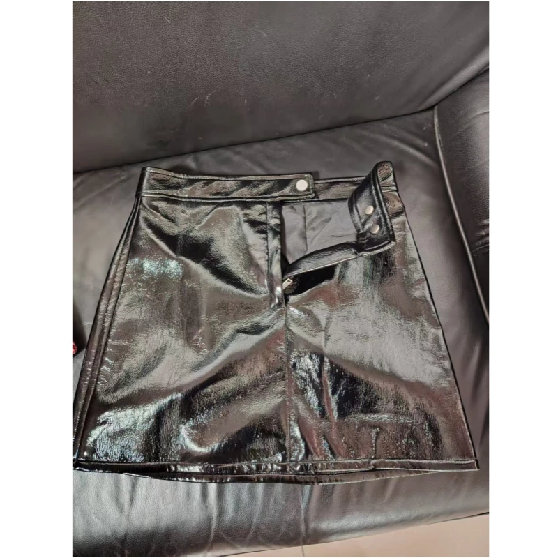 25 anos nova moda luxo francês nicho couro PU preto cintura alta sexy hip abraçando saia