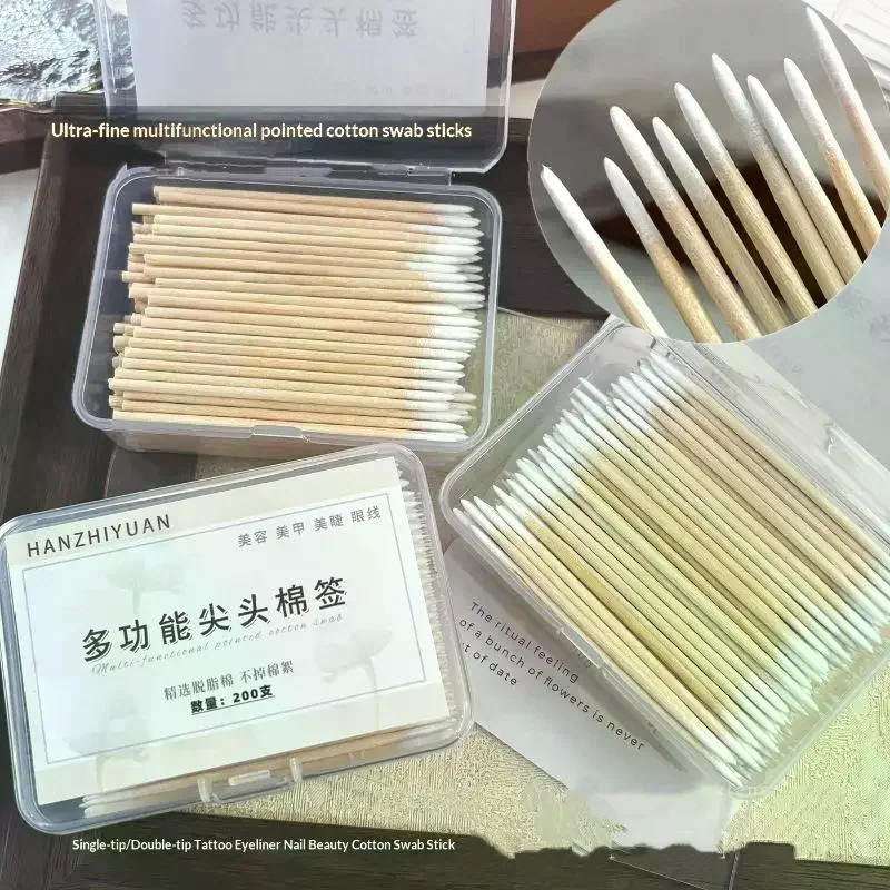 200Pcs Manicure Tools Nails Wooden Tip Cotton Stick Buds Disposable Ultra-Detail Corrector Nail Polish Remover Clean Sticks