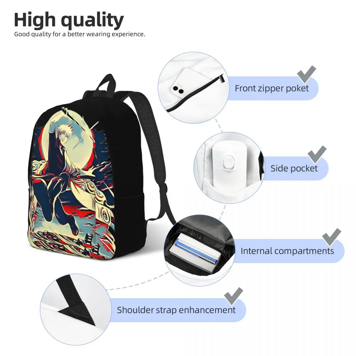 Gintama-Mochila clásica para estudiantes, morral de negocios, aventura, Samurai, ciencia ficción, comedia, morral de día para hombres y mujeres, bolsas de lona universitarias