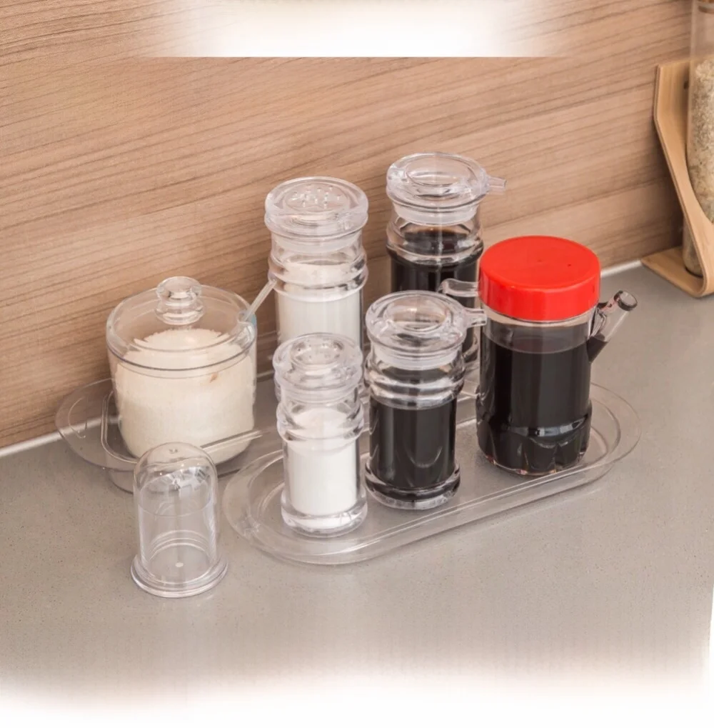 Juego de Botellas de Acrílico para Condimentos, Botella de Vinagre de Plástico para Uso en Restaurantes, Tarro de Sal, Tarro de Pimienta, Botella de Salsa de Soja para Uso Comercial