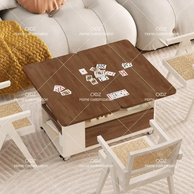 Movable Folding Side Table Cream Style Coffee Table Trolley Small Apartment Living Room Sofa Side Cabinet Multi Functional