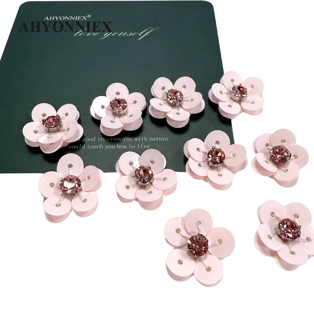 10 Pieces Mini Pink Cherry Flower Patch Sequins Sew on Patches for Clothing Applique DIY Bags Shoes Stickers On Clothes