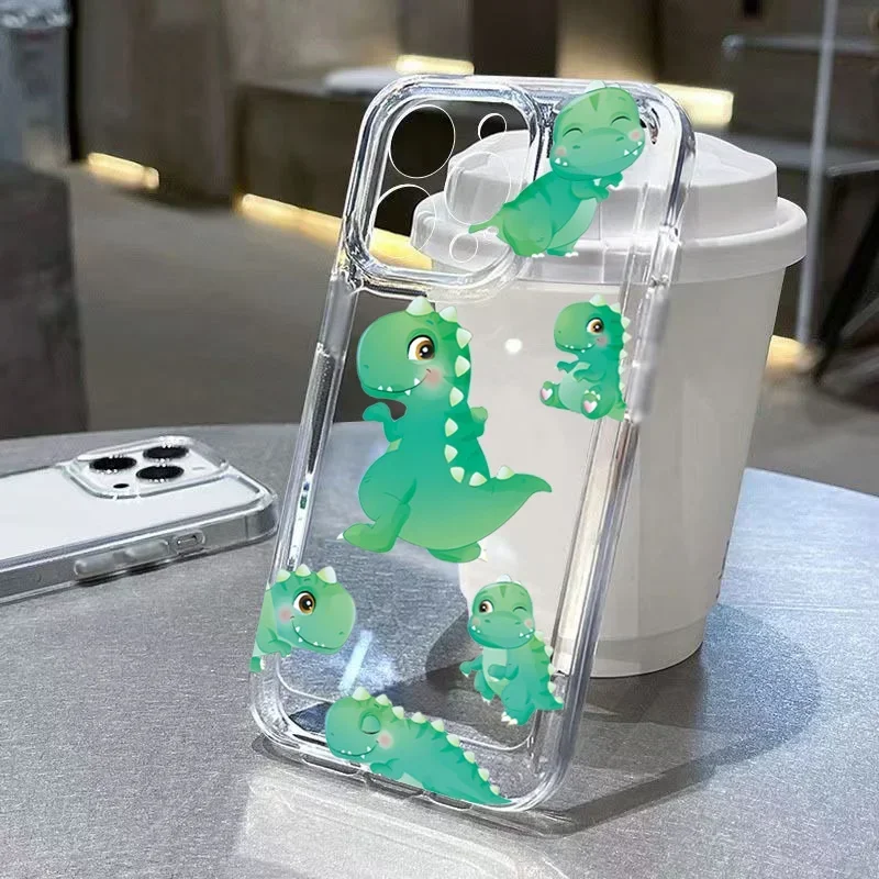 Cartoon Cute Shark & Dinosaur Soft Clear Phone Case for iPhone 16 15 14 13 12 11 Pro Max Mini XR X XS 7 8 SE2 3 15 16 Plus Cover