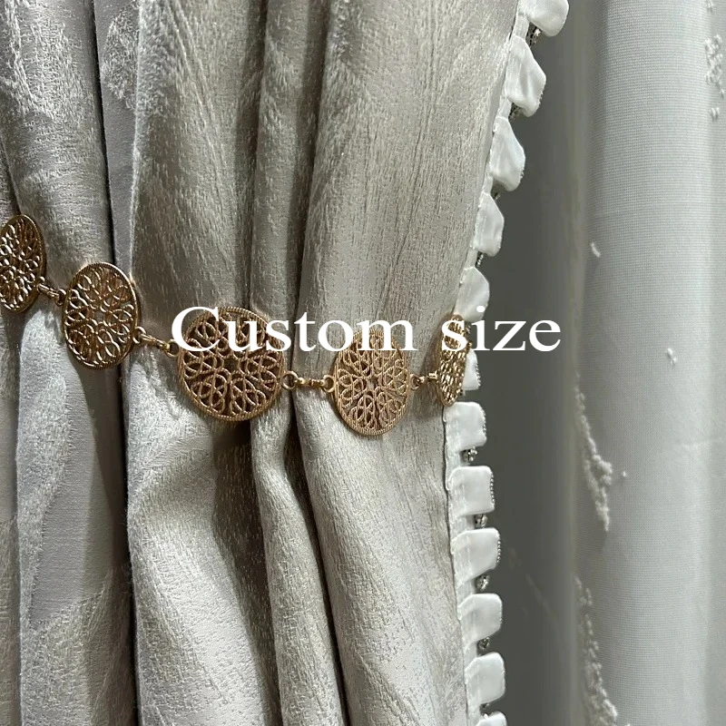 

Custom Fashion Luxury Champagne Lace Stitching Thickened Blackout Curtains for Living Room Bedroom French Window Balcony Window