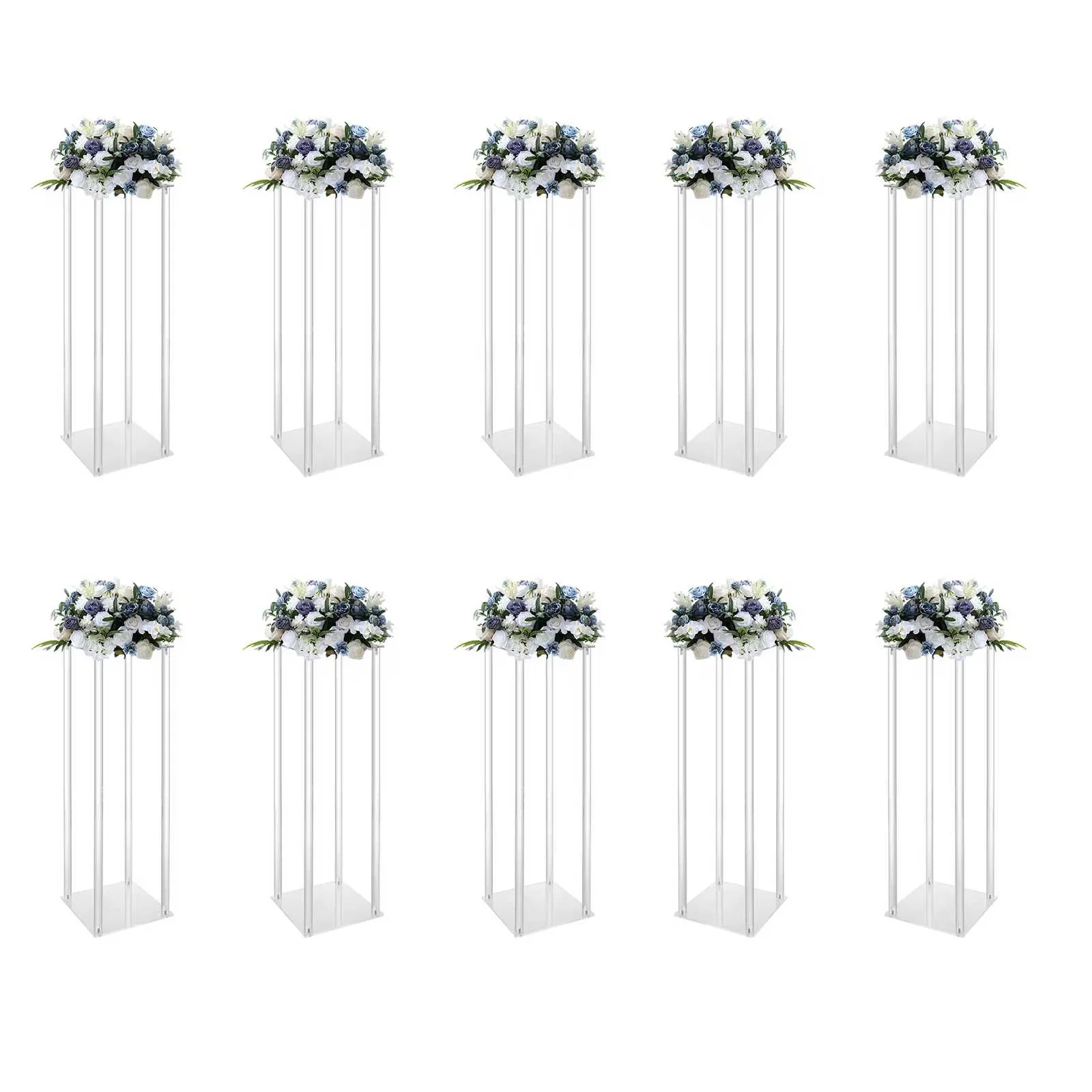 

10Pcs Acrylic Vase Wedding Flower Stands Set, 23.6"H Clear Column Rack Geometric Display Stand for Home Party Wedding Decor