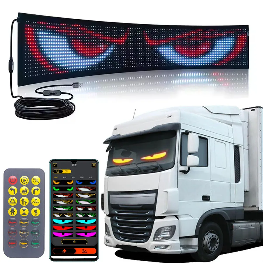 

60 см матричный пиксельный светильник, автомобильная стеклянная подсказка, программируемая светодиодная подсветка RGB, анимированный текстовый дисплей, мягкий экран, лампа, приложение