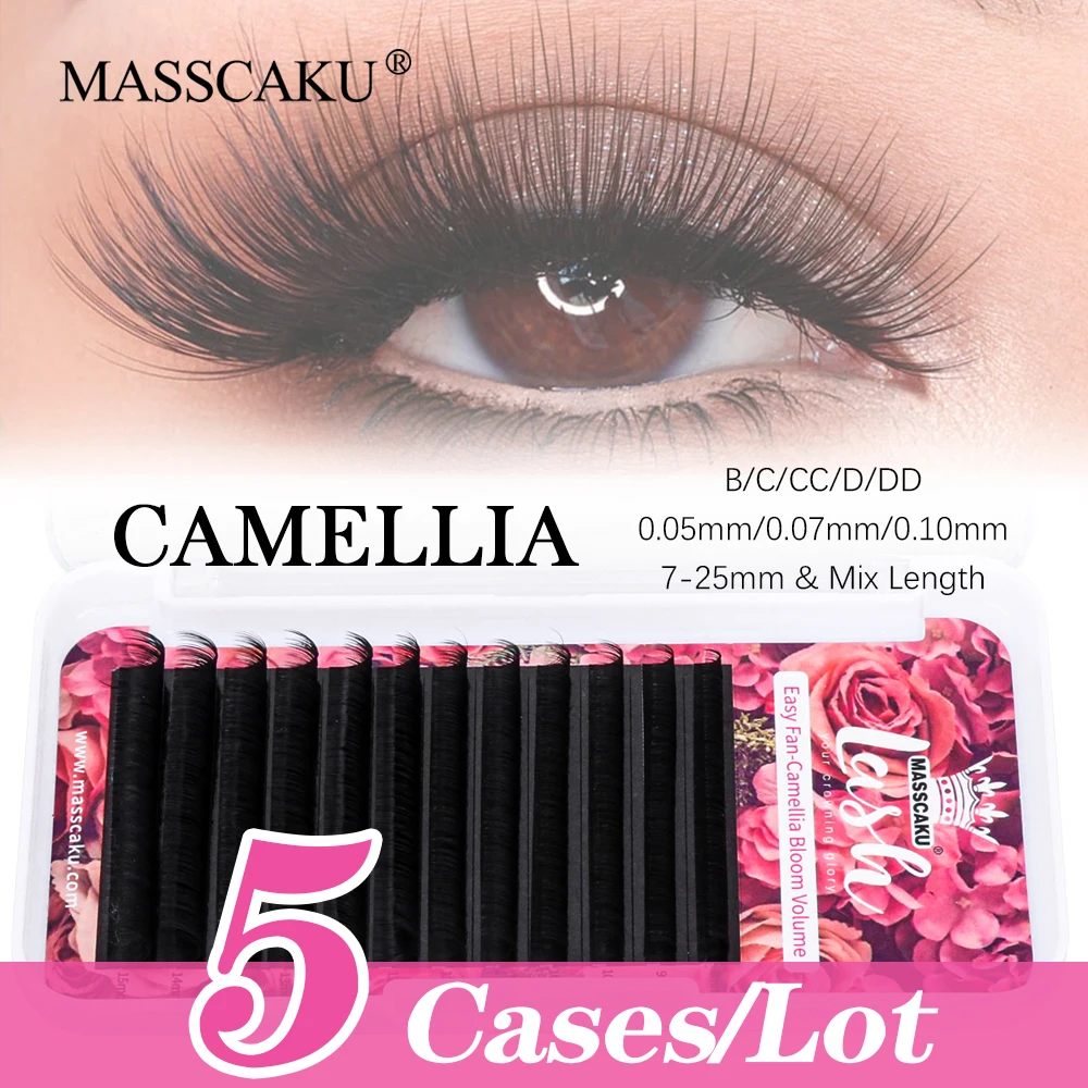 

MASSCAKU5cases/lot 0.05mm 0.07mm C CC D DD Curl Camellia Blooming Eyelashes Russian Makeup Individual False Lashs Beauty Salon