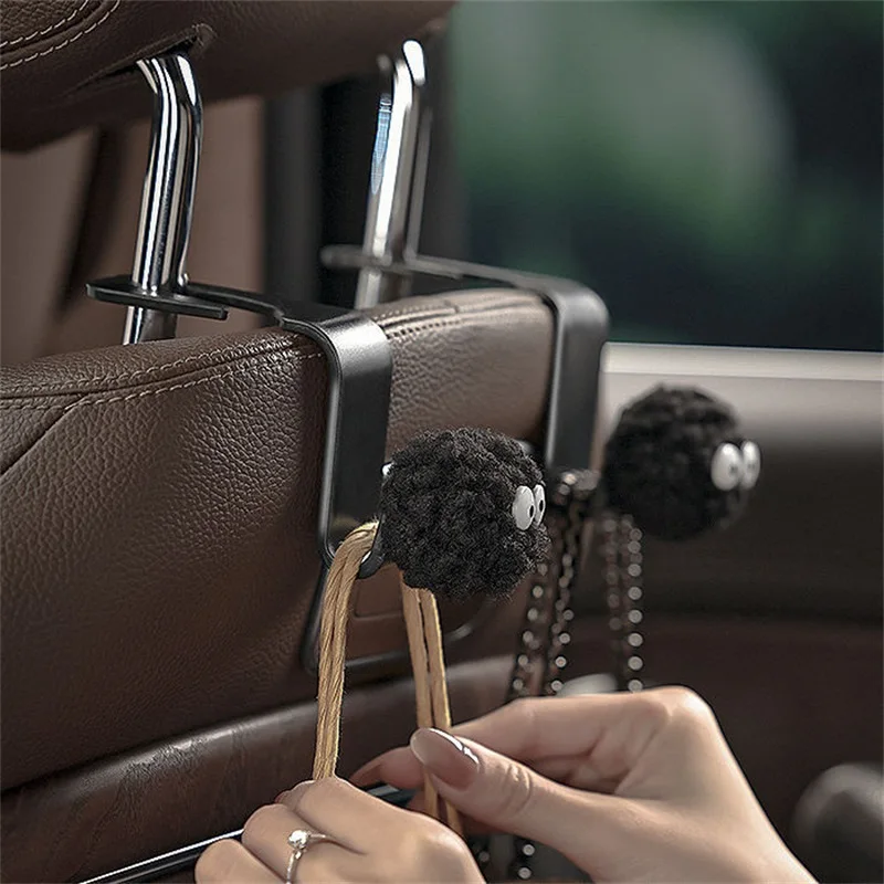 Cute Little Coal Ball Car Seat Back Hook Portable Auto Back Seat Organizer Hanger Storage Holder Auto Interior Accessories