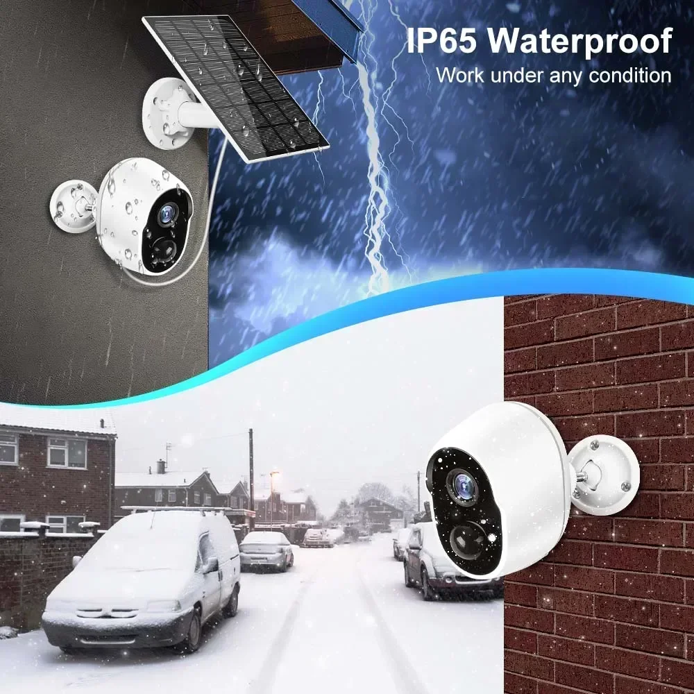 Outdoor Siren  Surveillance Camera 3MP Rechargeable Battery Solar WiFi Security Infrared CCTV Protection IP66