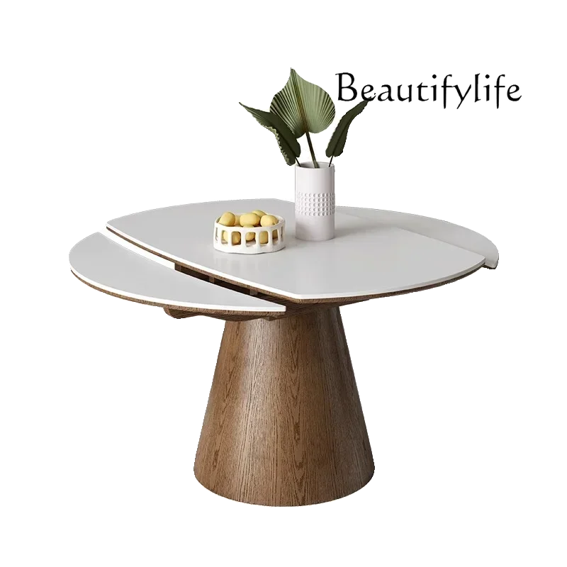 Solid wood rock slab square and round   apartment telescopic folding dining table square and round retro telescopic round table