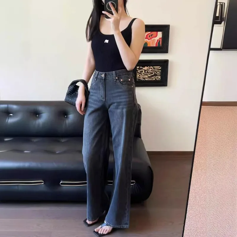 Retro High-end Slim Straight-leg Pants Gray Turkish Cotton Straight-leg Jeans