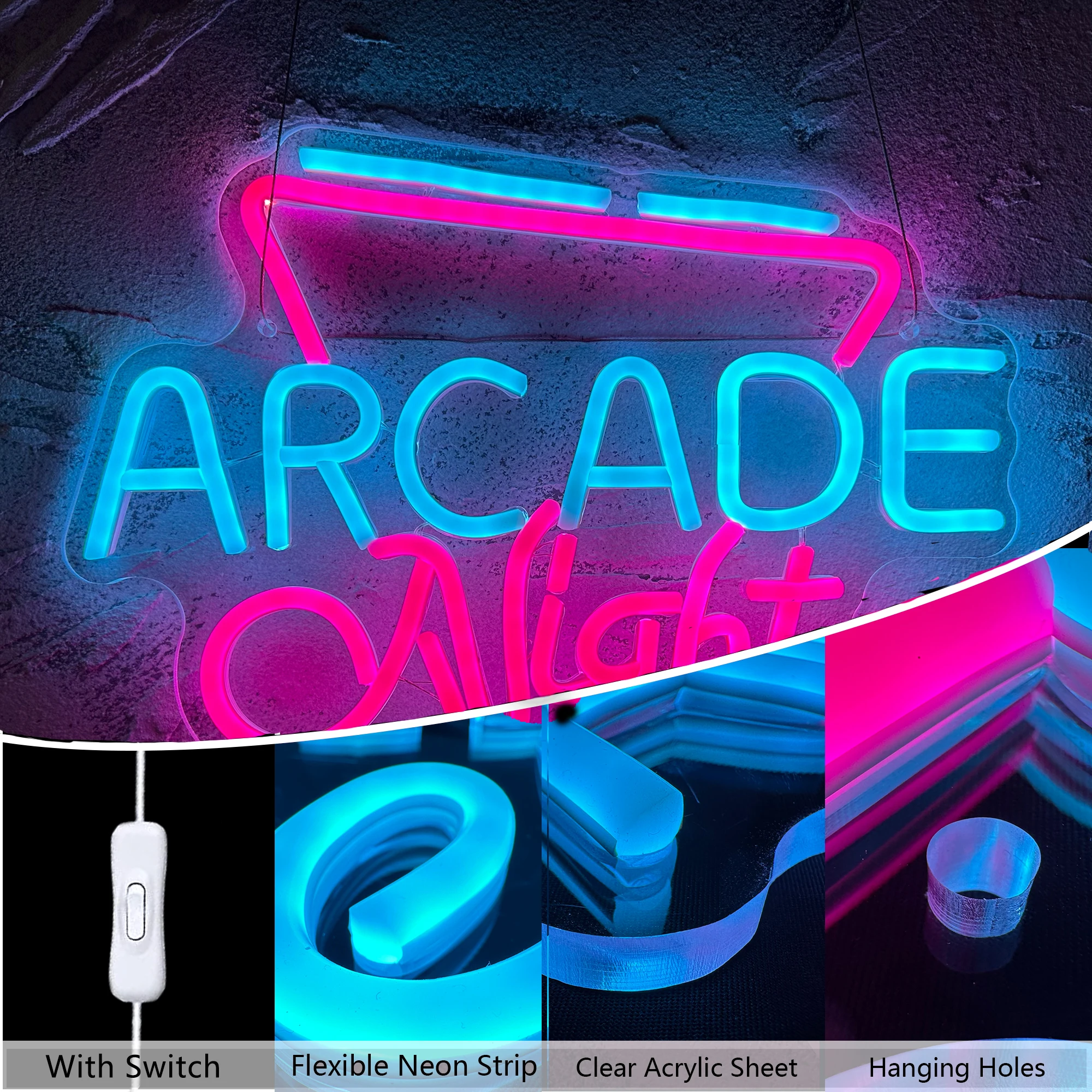 Arcade Night btNeon Sign, Family Boy Room Sign, Best Cool Neon, Gaming Place, PRBar Club Lights, Wall Decor, LED Lights