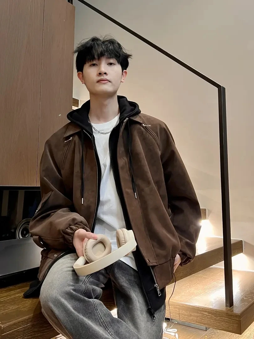 

American Retro Dir Leather Jaet Men's Spring Autumn Cleanfit Collar Jaet Proper oulder Baseball orm Loose Fit