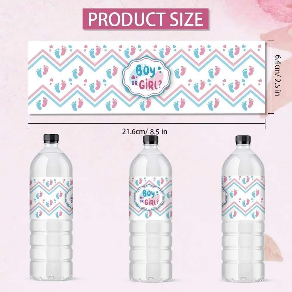 30pcs Gender Reveal Water Bottle Labels, Shower Bottle Stickers Decorative Bottle Wrappers Footprints Waterproof Wraps