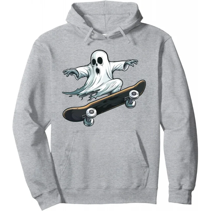 

Ghost Skateboarding Halloween Skateboarding Men's and Women's Hoodies Hoodies Long Sleeves Grey