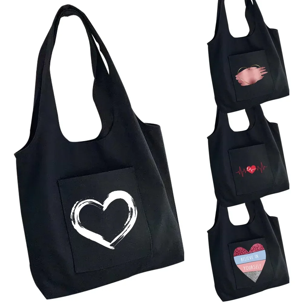 Torba na zakupy Damska torba płócienna Love Believe In Your Self Printing Czysta bawełna Przenośna torba na zakupy na jedno ramię