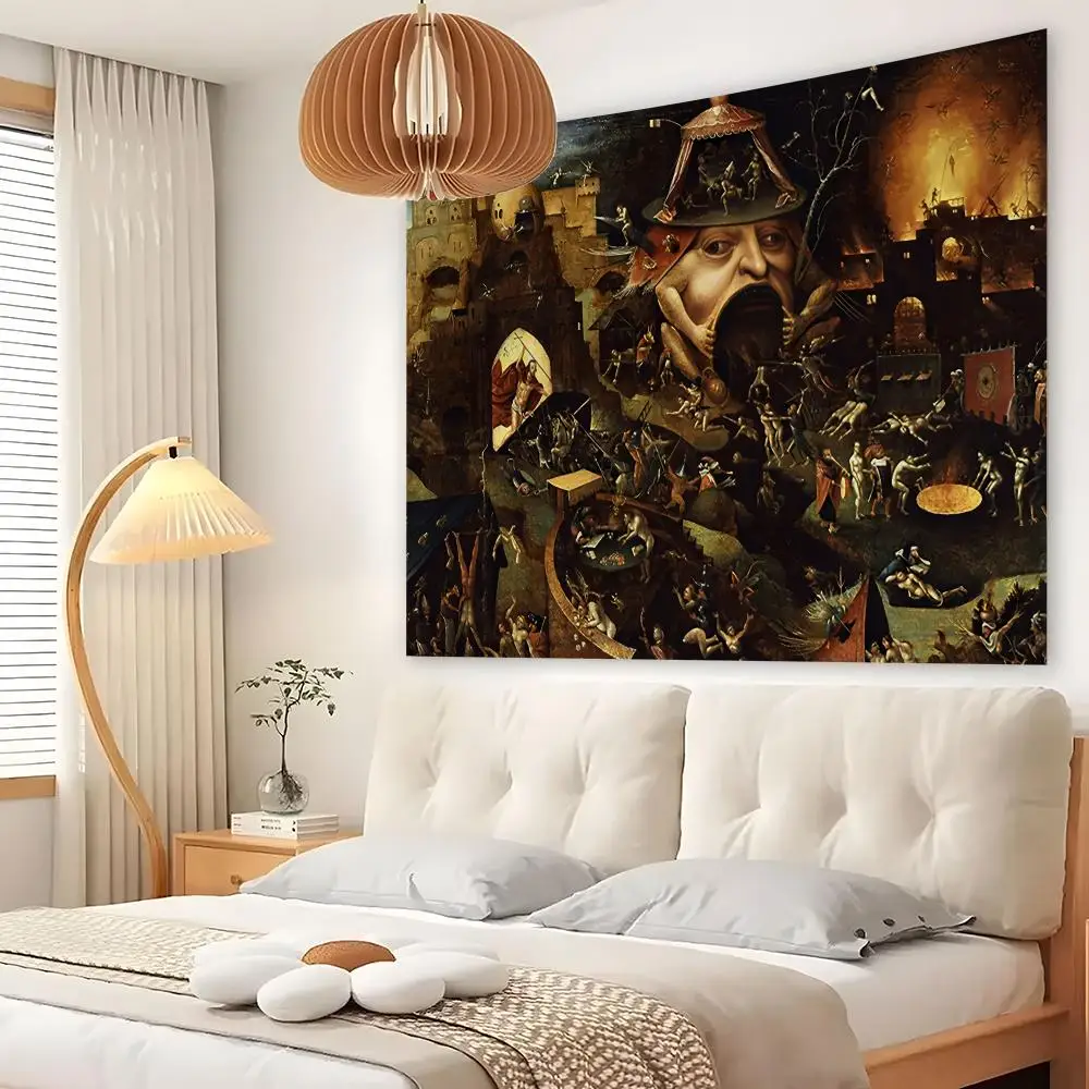 Hieronymus Bosch Art Painting Tapestry Custom Living Bedroom Party Dormitory Interior Wall Bohemian Decoration Attached Clip