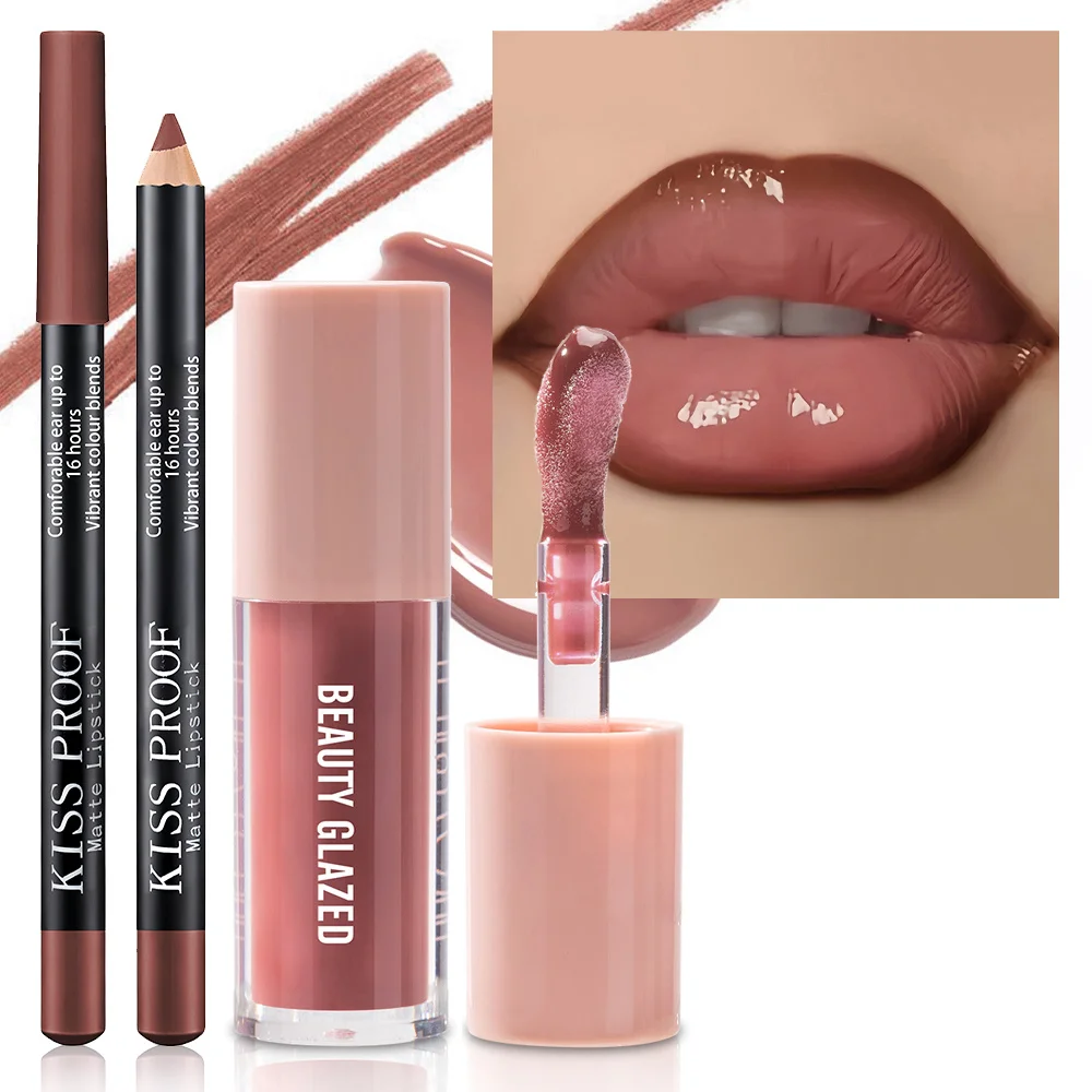 2 ピース/セットリップライナーリップオイルセットマットベルベット口紅リップグレーズセットリップコンボリップオイル長期的な防水リップメイク