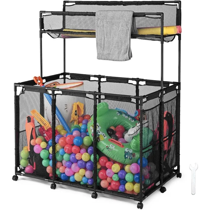 

Yescom 390 Gallon Pool Float Storage Bin Basket for Toy Raft Noodles Outdoor Double Tiers 48"x30"x34" 10 Wheels