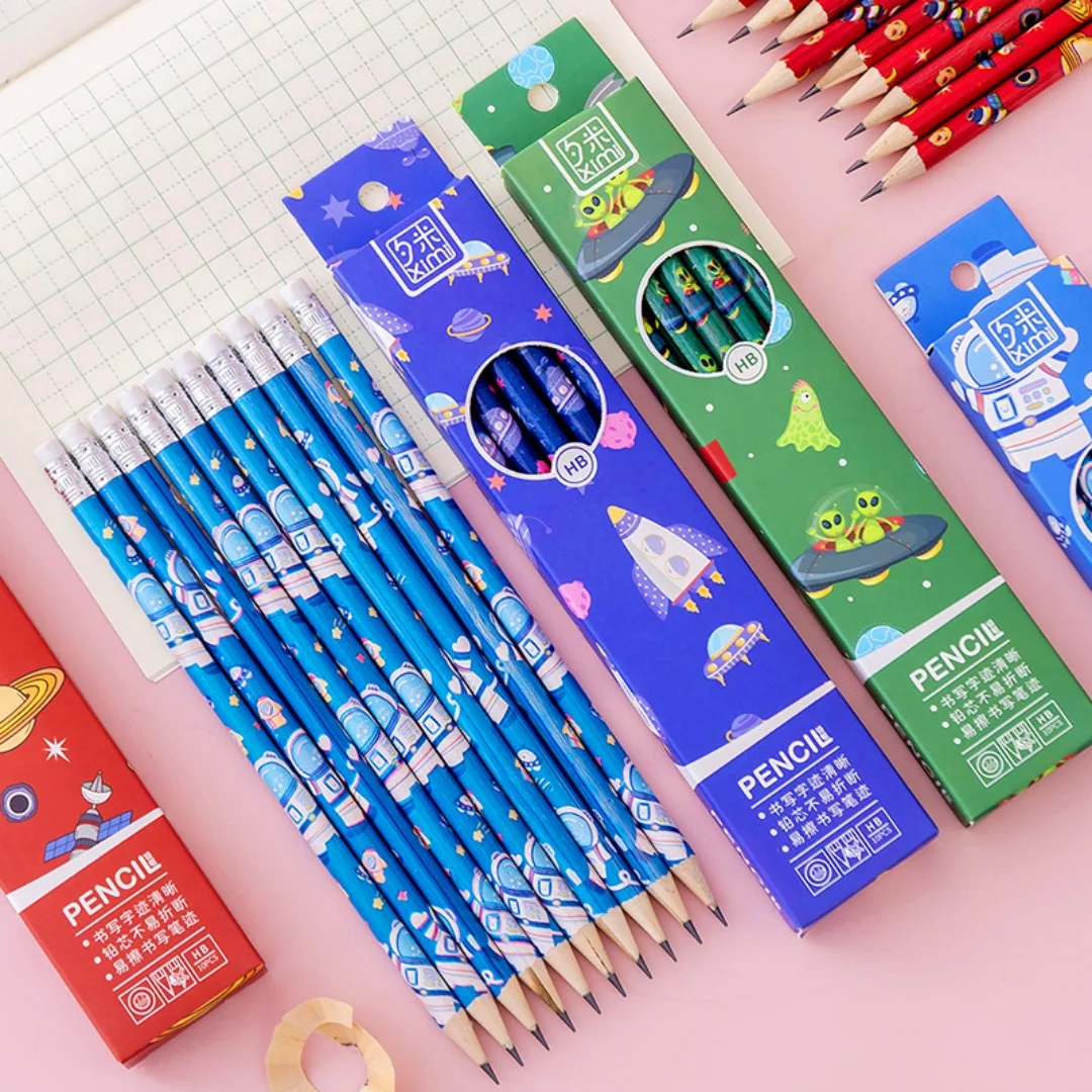 10Pcs Space HB Pencils with Erasers, Cartoon Planet Writing Pencils for Kids Students School Stationery Gifts