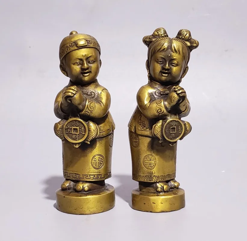 

1 Pair Boys Girls Statues Modern Art Figure Sculpture Tabletop Decoration Accessories Gift Ideas Brass Home Decor Statues