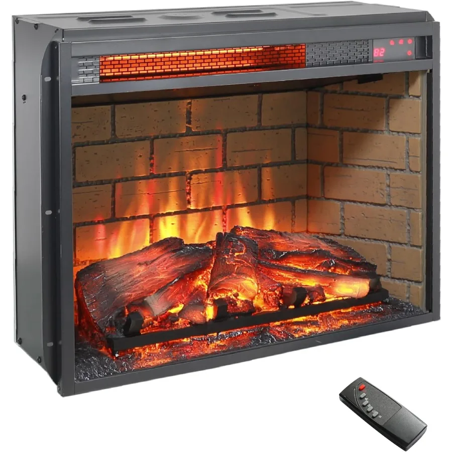 

23 Electric Fireplace Insert with Realistic Resin Logs for Modern Living Room or Bedroom Brick Wall Design Built-in Remote Cont