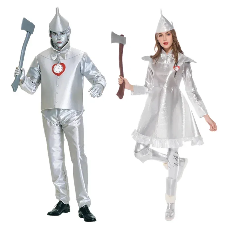 

Halloween Purim party adults collector of Oz cosplay costume Christmas Masquerade anime silver tin man couples cosplay dress