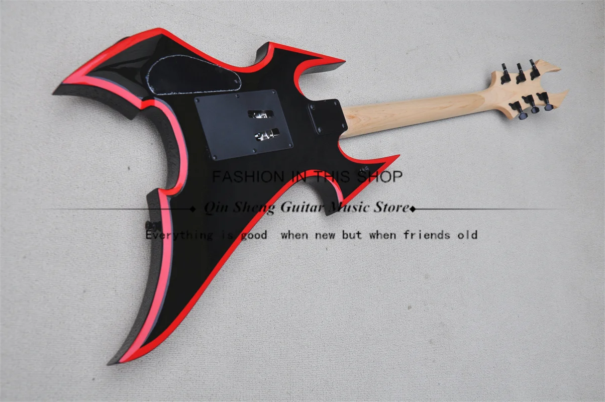 BC Electric Guitar, Black Guitar With Red Edges, Tremolo Bridge, Red Bat Inlay, Black Buttons, HH Pickups