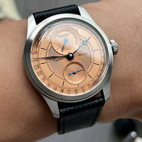 MERKUR Classic Regulator Date Men Watch Salmon Dial Automatic Mechanical Watch Vintage  Wristwatch 38mm Reloj Hombre Waterproom