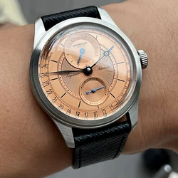 Merkur-男性用クラシック自動機械式時計、レギュレーターデイト、サーモンダイヤル、ヴィンテージ腕時計、防水、38mm