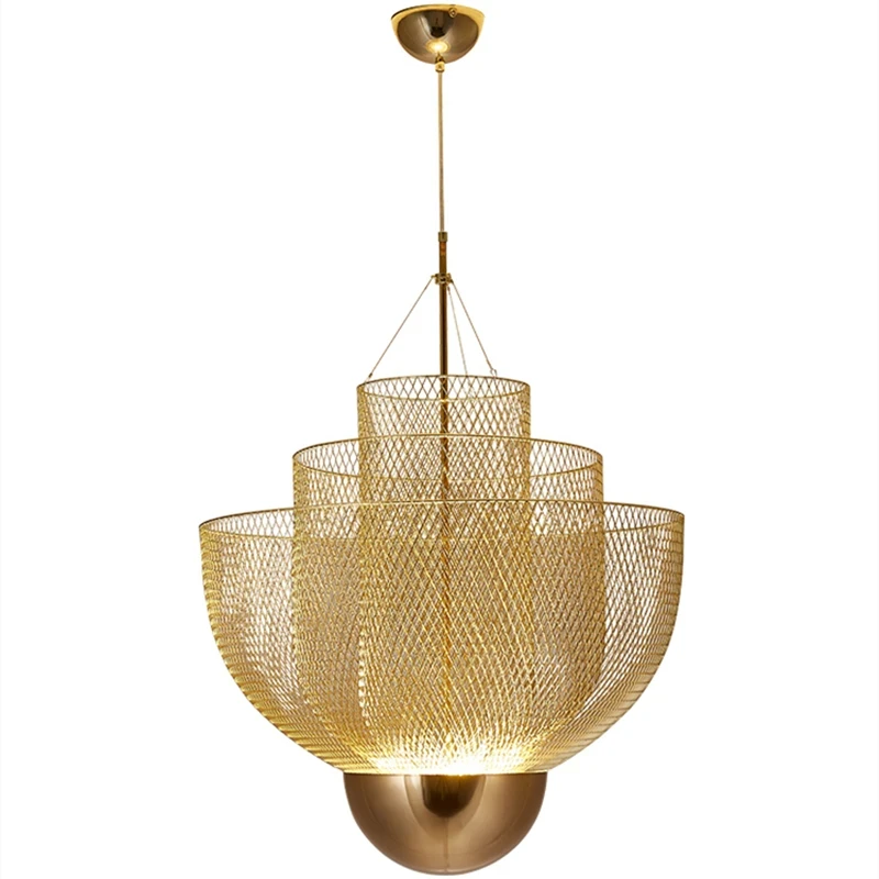 Imagem -04 - Nordic Luxury Metal Grid Chandelier Dimmable Iluminação Pingente Designer Lustre Ferro Geométrico Pendurado Lâmpadas Designer Pendant