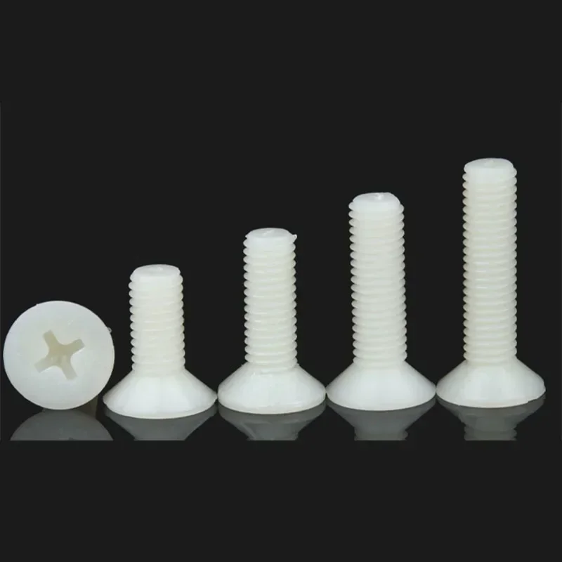 M3 x 0.5 نايلون أبيض فيليبس مسامير آلة برأس مسطح مسامير غاطسة سوداء DIN 965 ISO 7046 #3