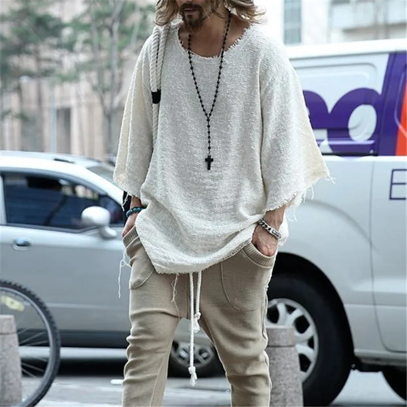 

Men's 2021 Solid Color Top Trend Loose T-Shirt Men Trend Medium Long Sleeve Pure Color Casual High Street Loose T-shirt Top