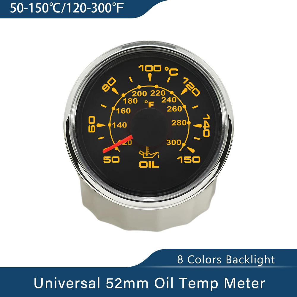 Universal 52mm Oil Temperature Gauge Oil Temp. Meter 50-150℃ with 8 Colors Backlight for Car Boat Yacht 9-32V