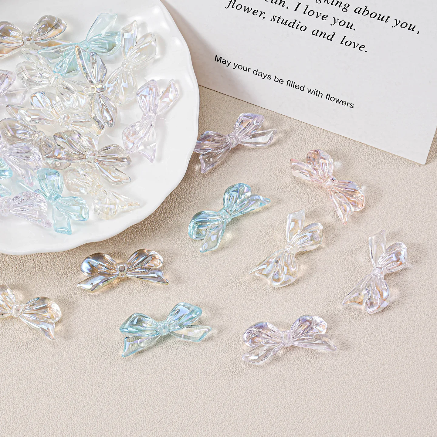 40Pcs Transparent Acrylic Loose Beads Butterfly Bow Necklace Earring Bracelet Spacer Beads Diy Key Chain Jewelry Making Findings