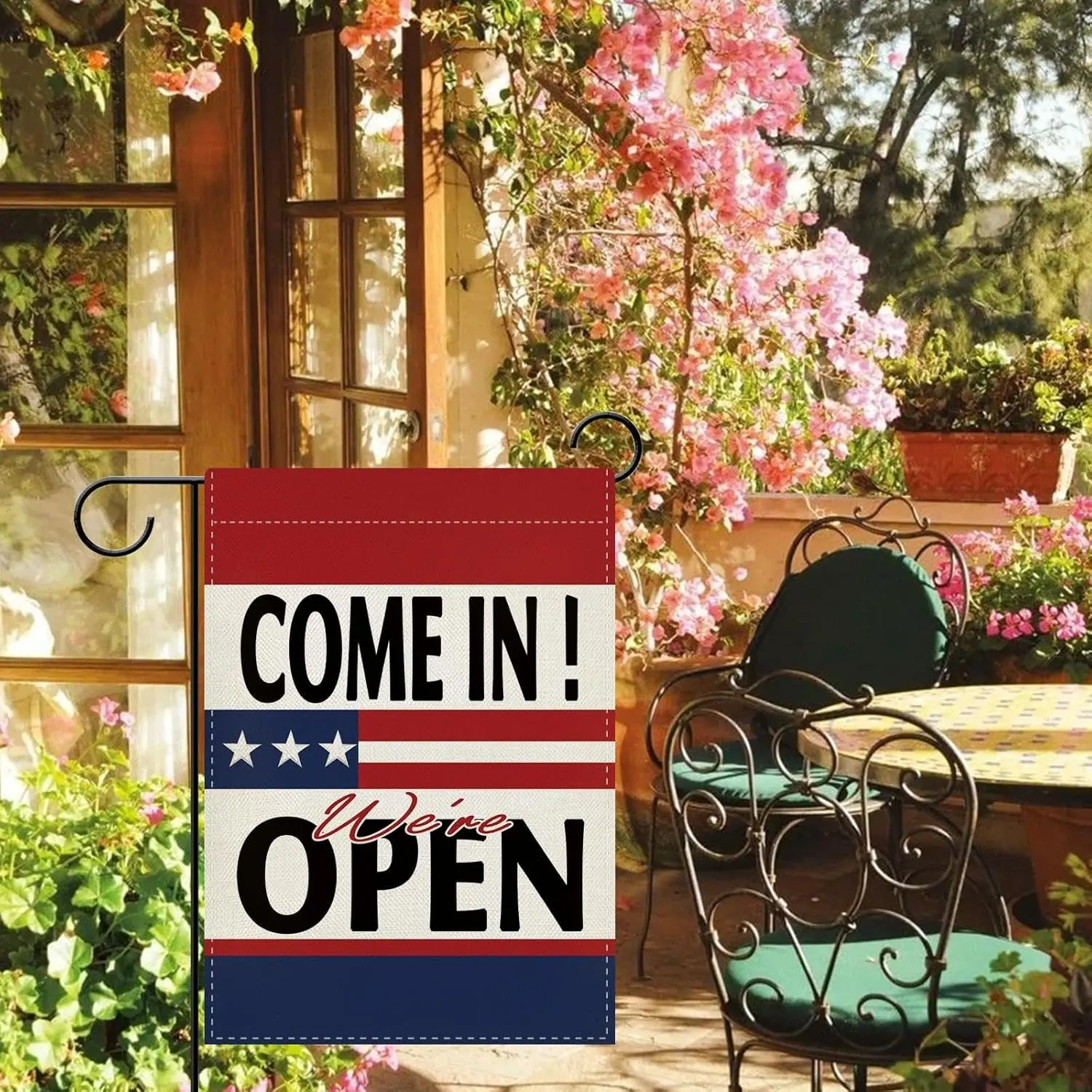 Dyrenson Come in We're Open Decorative Garden Flag, Business Commercial Store Stars Stripes Yard Outside Home Decoration jjp