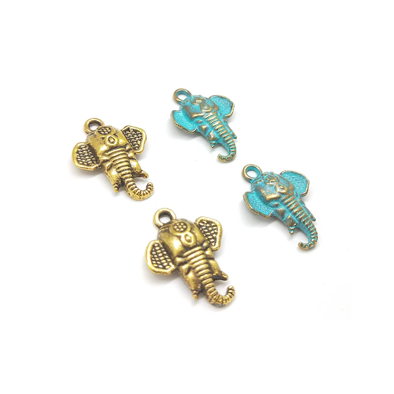 10pcs 21*15MM Retro Patina Plated Zinc Alloy Green Elephant Charms Pendants For DIY Jewelry Accessories