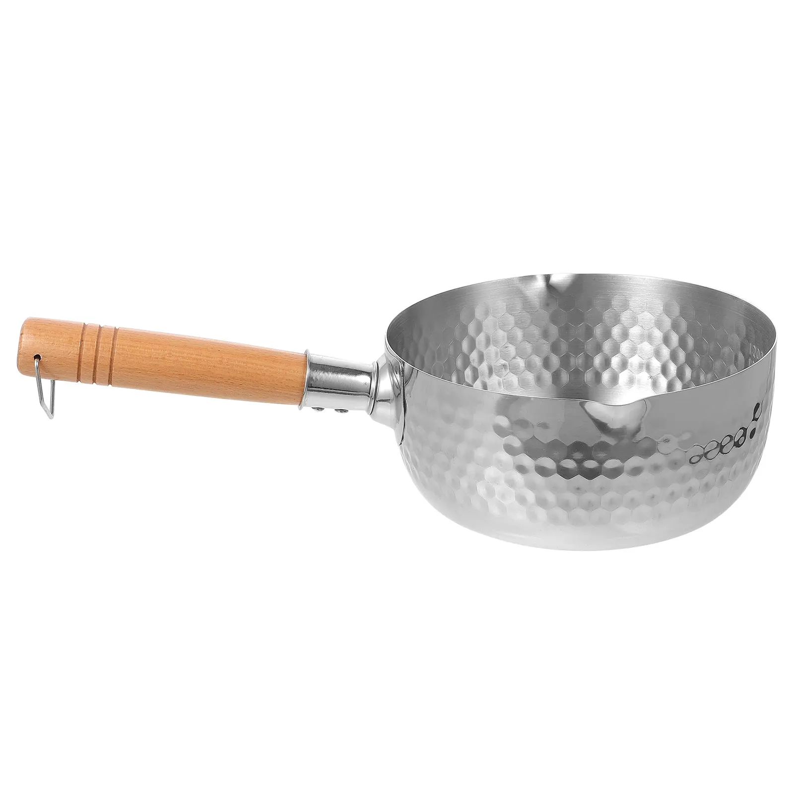 

Snow Pan Wooden H Stainless Steel Donabe Pot Soup Sauce Pour Spout Asian Cooking Japanese Metal Cookware Heat Resistant Even