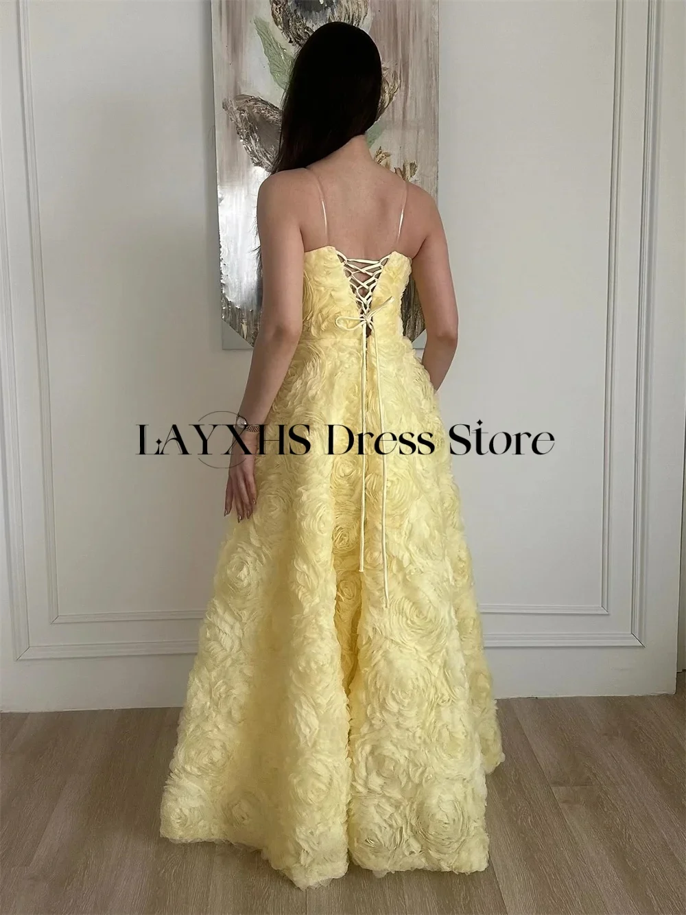 LAYXHS-vestidos de noche sin tirantes de lujo, vestidos de fiesta de flores con cordones, color amarillo, personalizados, пла Heiе Ramonч ». Khuе