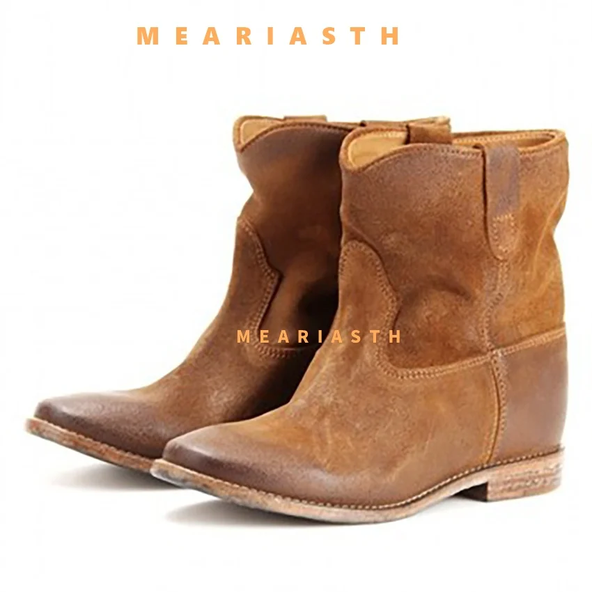 

2025 Hot Sales Short Boots Women Round Toe Leisure Slip On Flat Shoes Female High Quality Cow Suede Comfort Chelsea Boots Woman