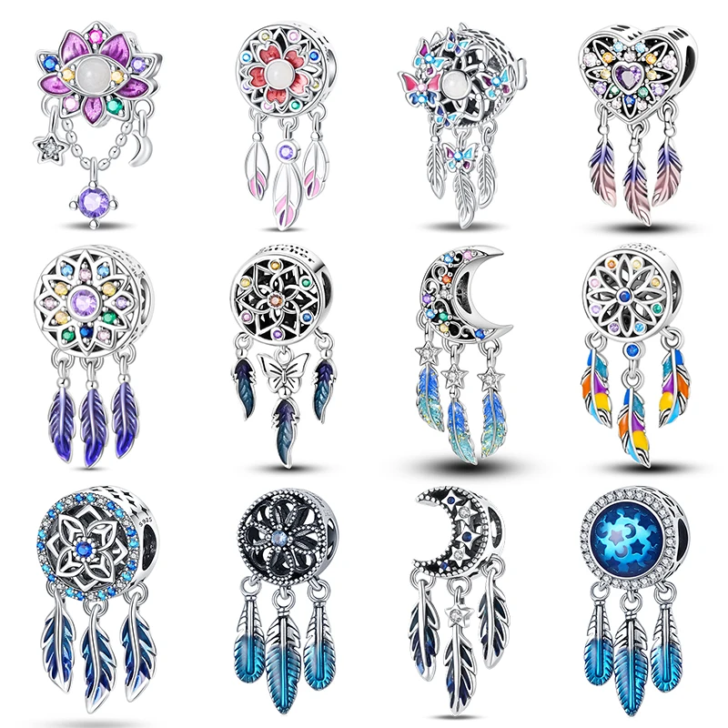 

100% Real 925 Sterling Silver Dreamcatcher Tassel Charms Beads Fit Original Pandora 925 Bracelets Bangles Fashion DIY Jewelry