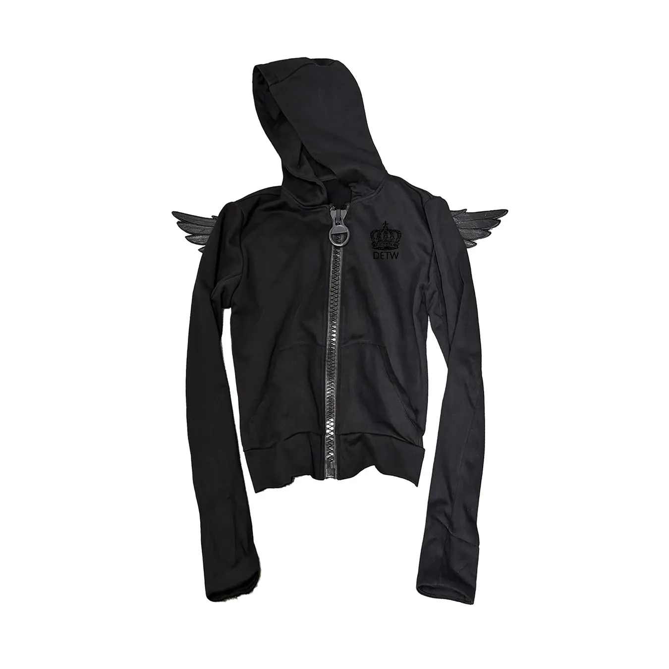 Autumn and winter new color blocking fashion personalized wing crown embroidery hooded simple zipper jacket
