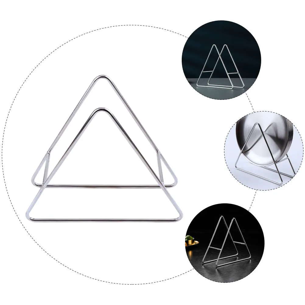 

Triangle Shape Metal Plate Holder Sturdy Stainless Steel Dish Storage Rack Kitchen Gadget Food Tray Organizer Desktop Plate