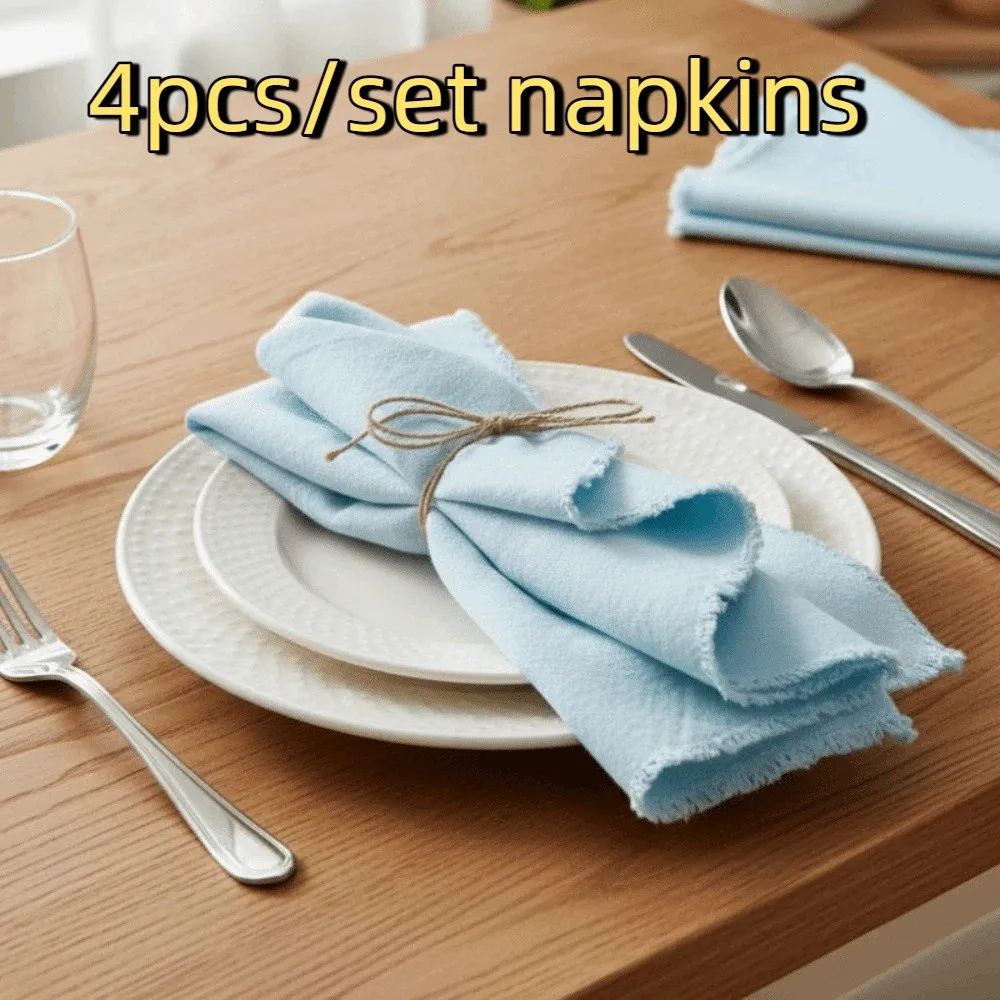 

4PCS Rustic Style Cotton Linen Napkins Soft Solid Color Placemats Decorative Eco-Friendly Cloth Napkins Wedding Decor