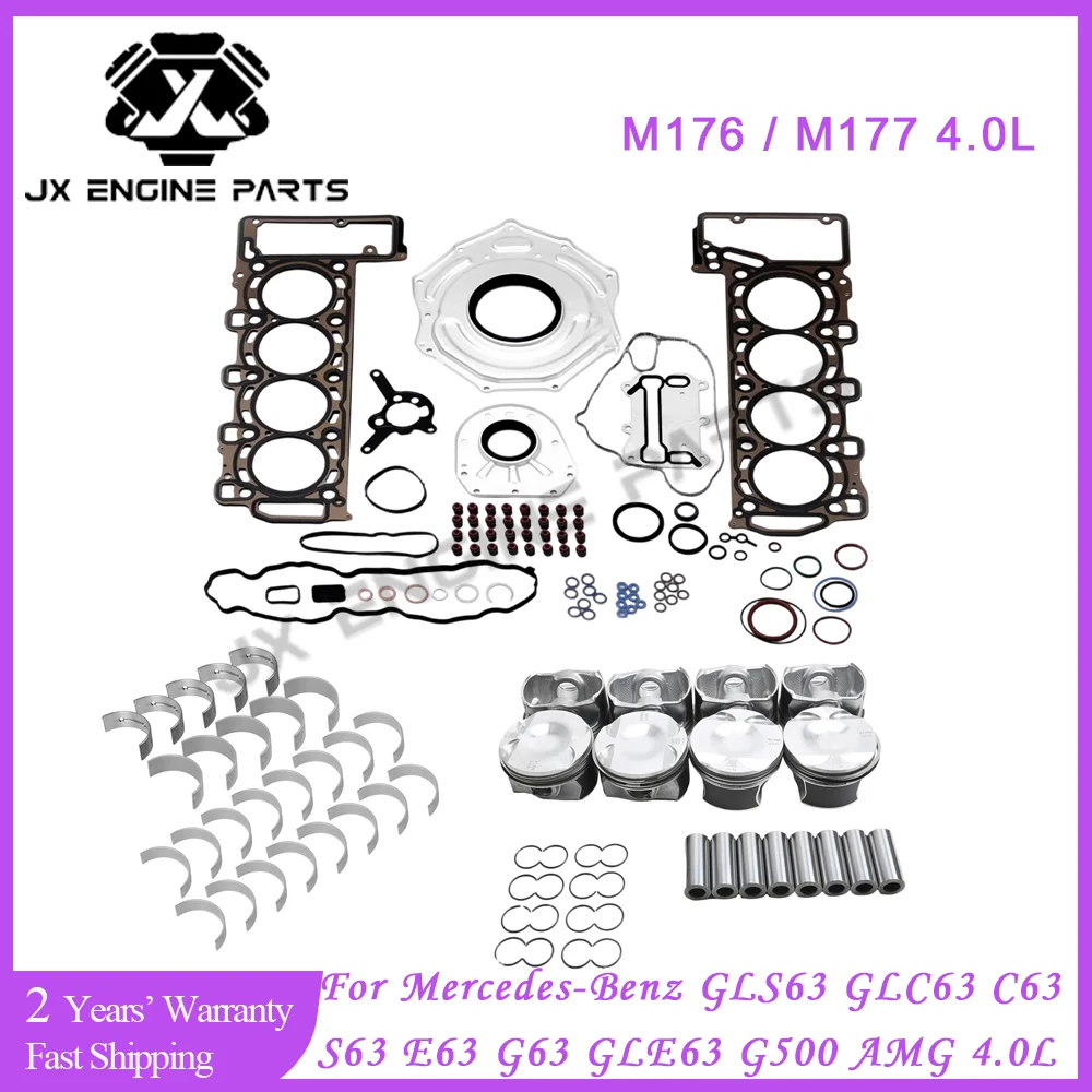 M176 M177 Engine Main ConRod Bearing Gasket Piston Set For Mercedes-Benz 4.0 AMG S Maybach GLS600 S580 S560 C63 S63 E63 G63 4.0L