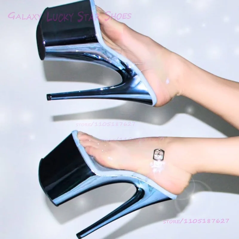 

Glitterati Pole Dance Sandals Mirrored Metallic Shine Sexy Stage Shoes 8 inches/20cm Platform Heel Rose Red Open Girl Slingback