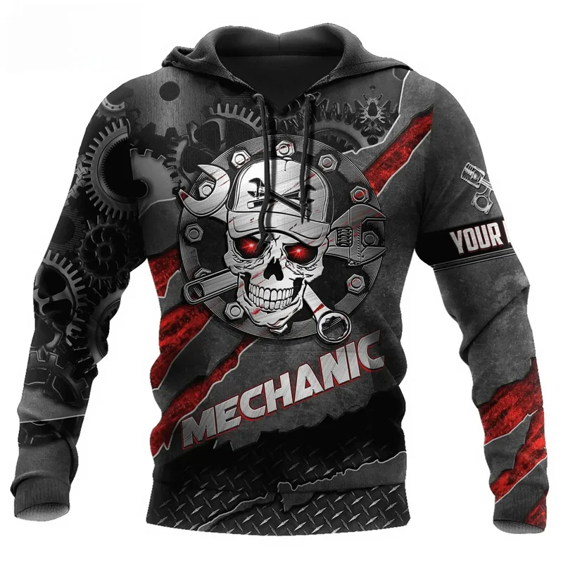 Horror Skull Mechanic Graphic Hoodie Fashion New in Hoodies & Sweatshirts for Men Clothing Casual Pullover Ropa Hombre Y2K Tops - Image 3
