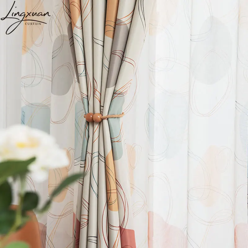Nordic Abstract Space Blackout Curtain for Living Room Printed Shading Colth Curtain For Bedroom Window Curtains Kitchen Decor